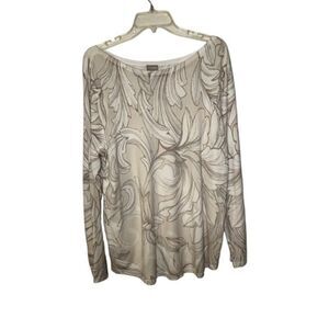 Chico's Shirt Top Blouse Size 3 XL 16 Plus Floral Print Long Sleeves Brown Cream